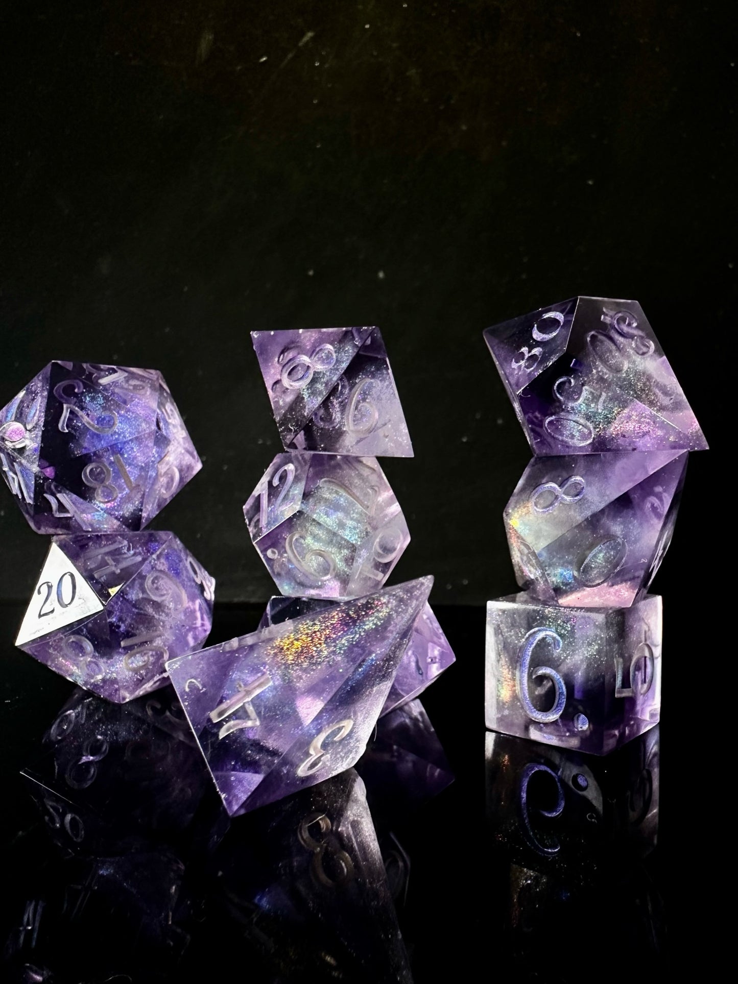 Lilac Galaxies-8 piece polyhedral dice set(Pobody’s Nerfect)