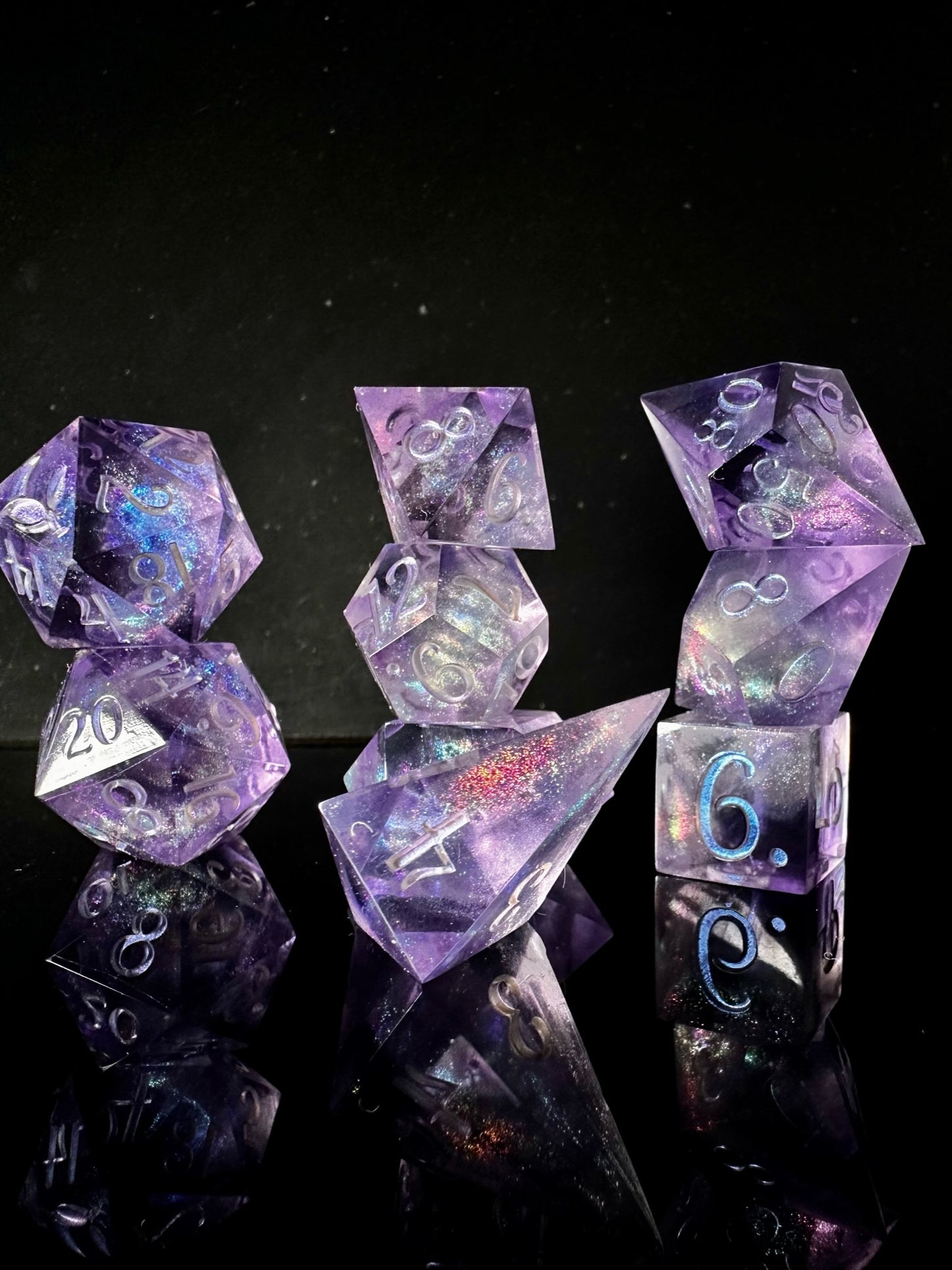 Lilac Galaxies-8 piece polyhedral dice set(Pobody’s Nerfect)