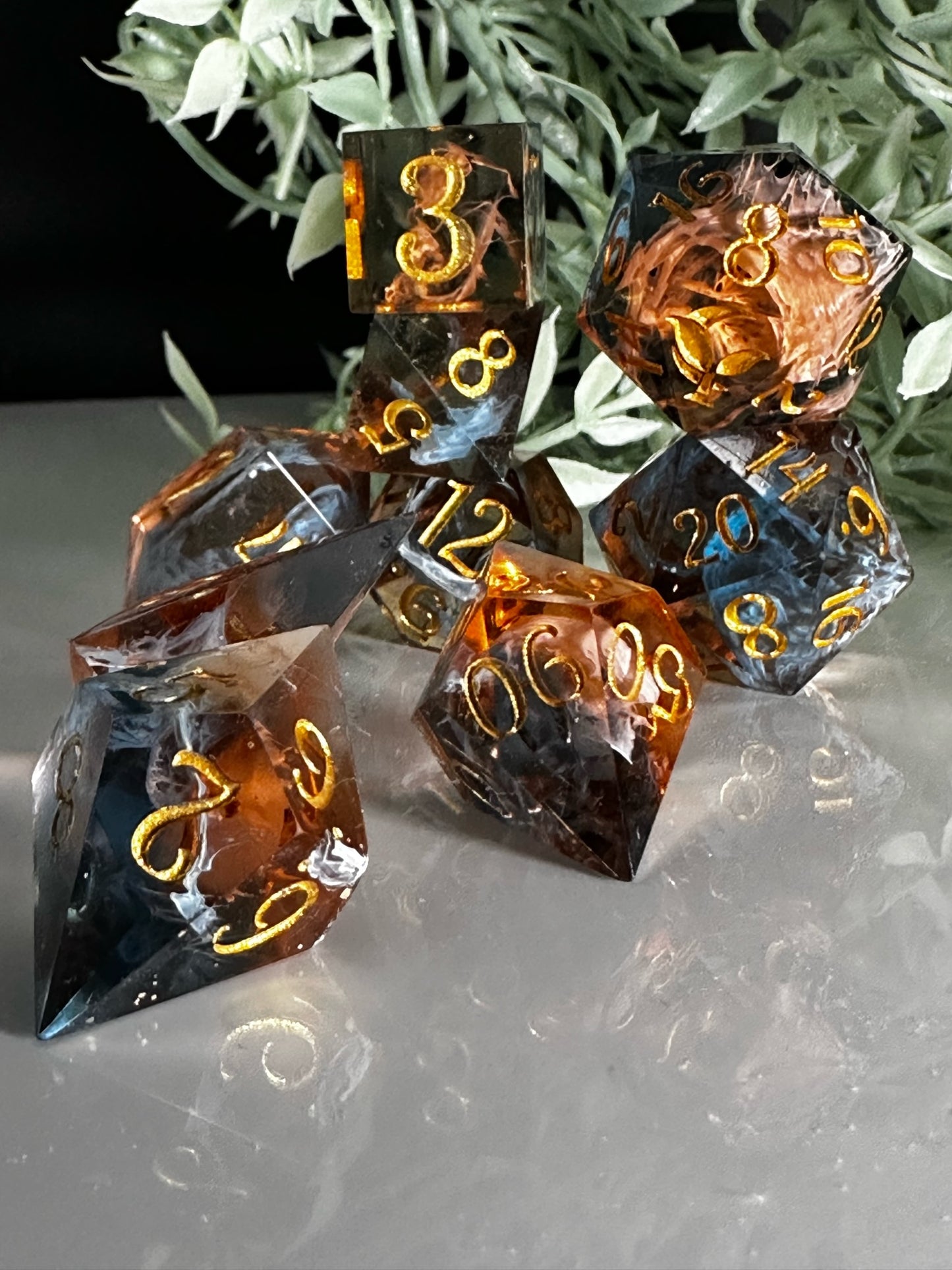 Blue and Orange-8 piece split color dice set