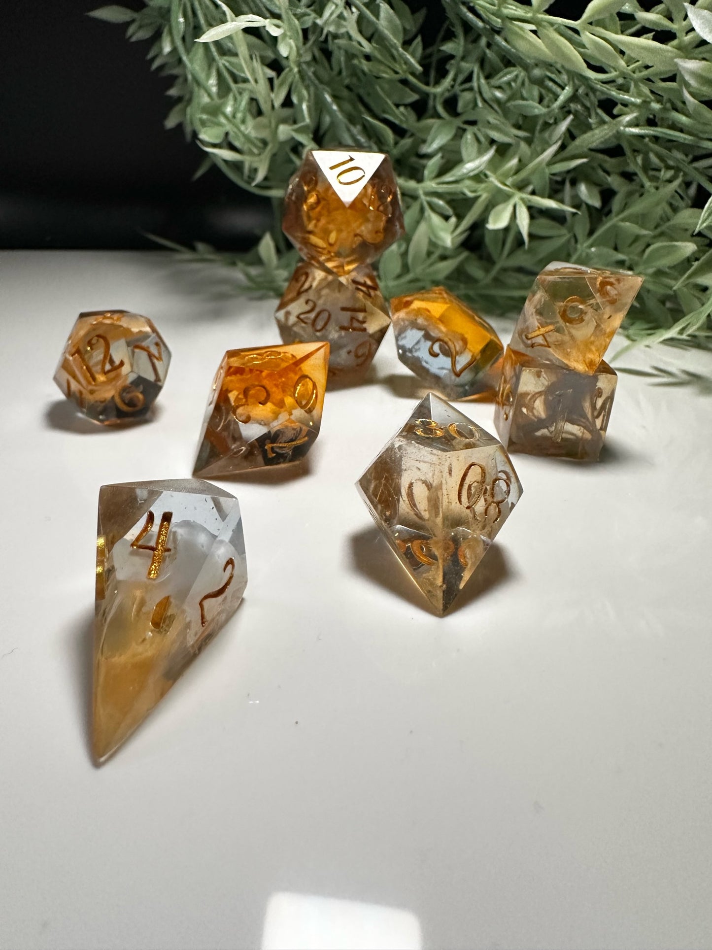 Pale Blue and Pale Orange-8 piece split color dice set