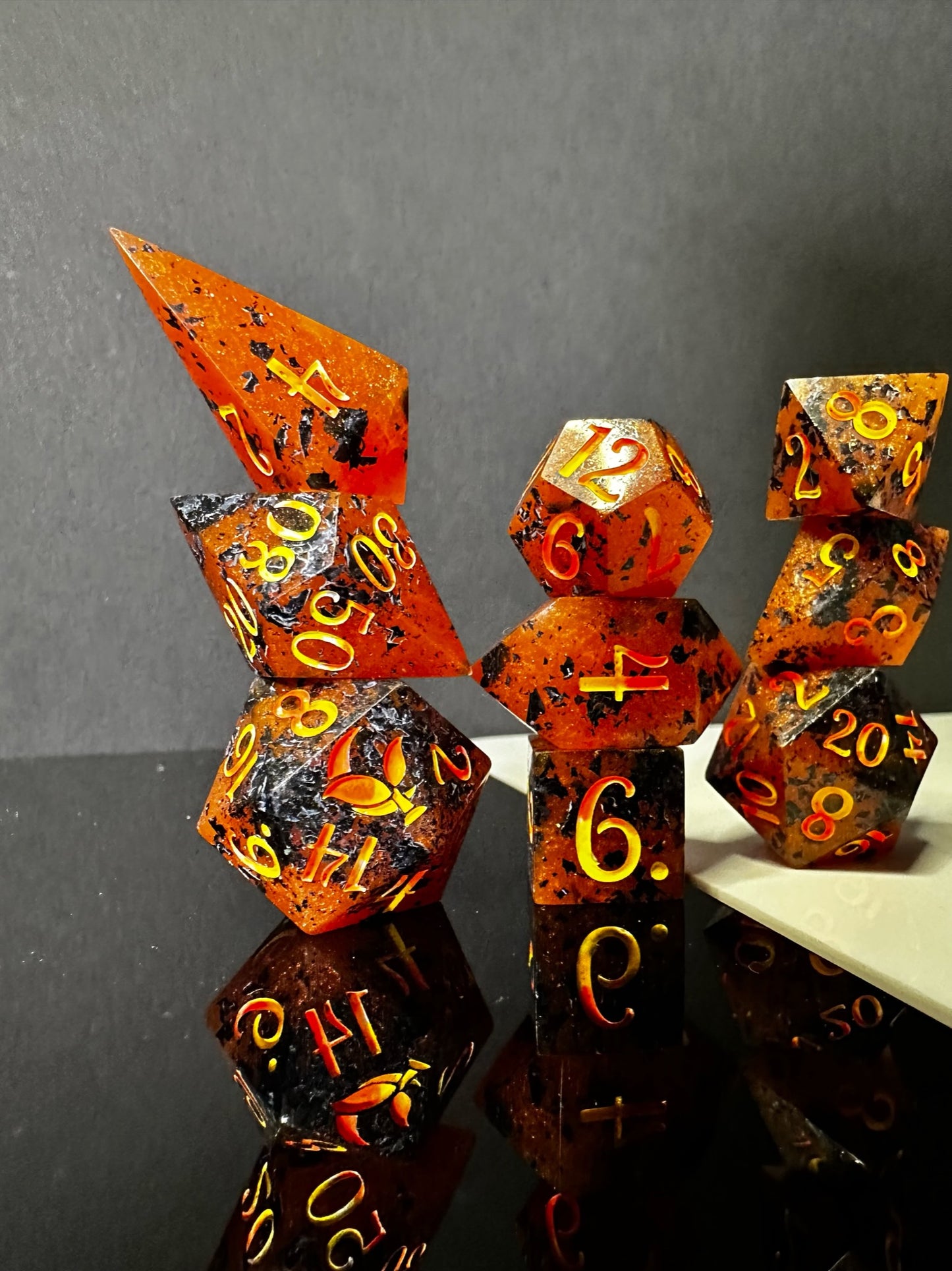 Burning Embers-8 piece polyhedral dice set