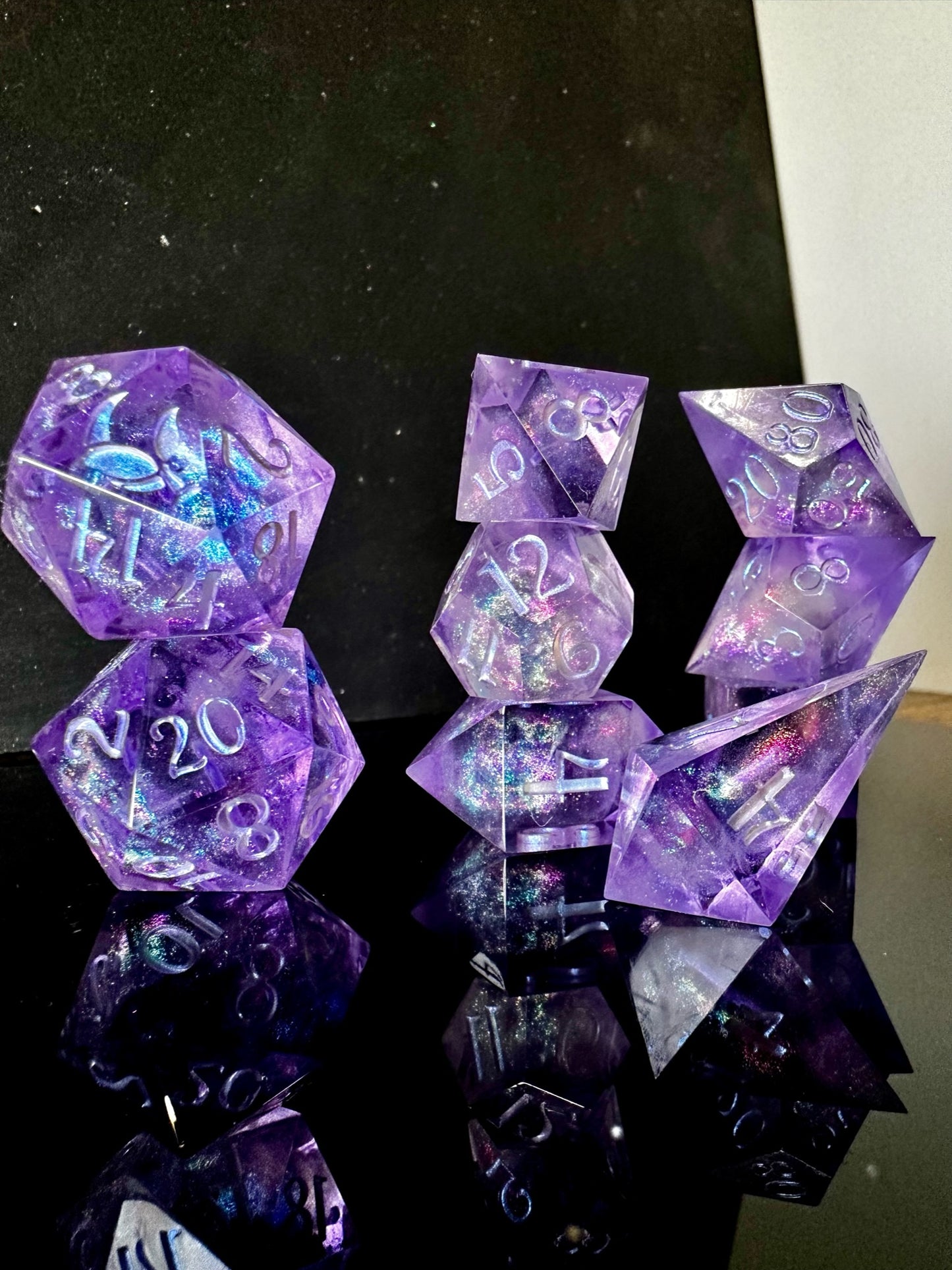 Lilac Galaxies-8 piece polyhedral dice set(Pobody’s Nerfect)