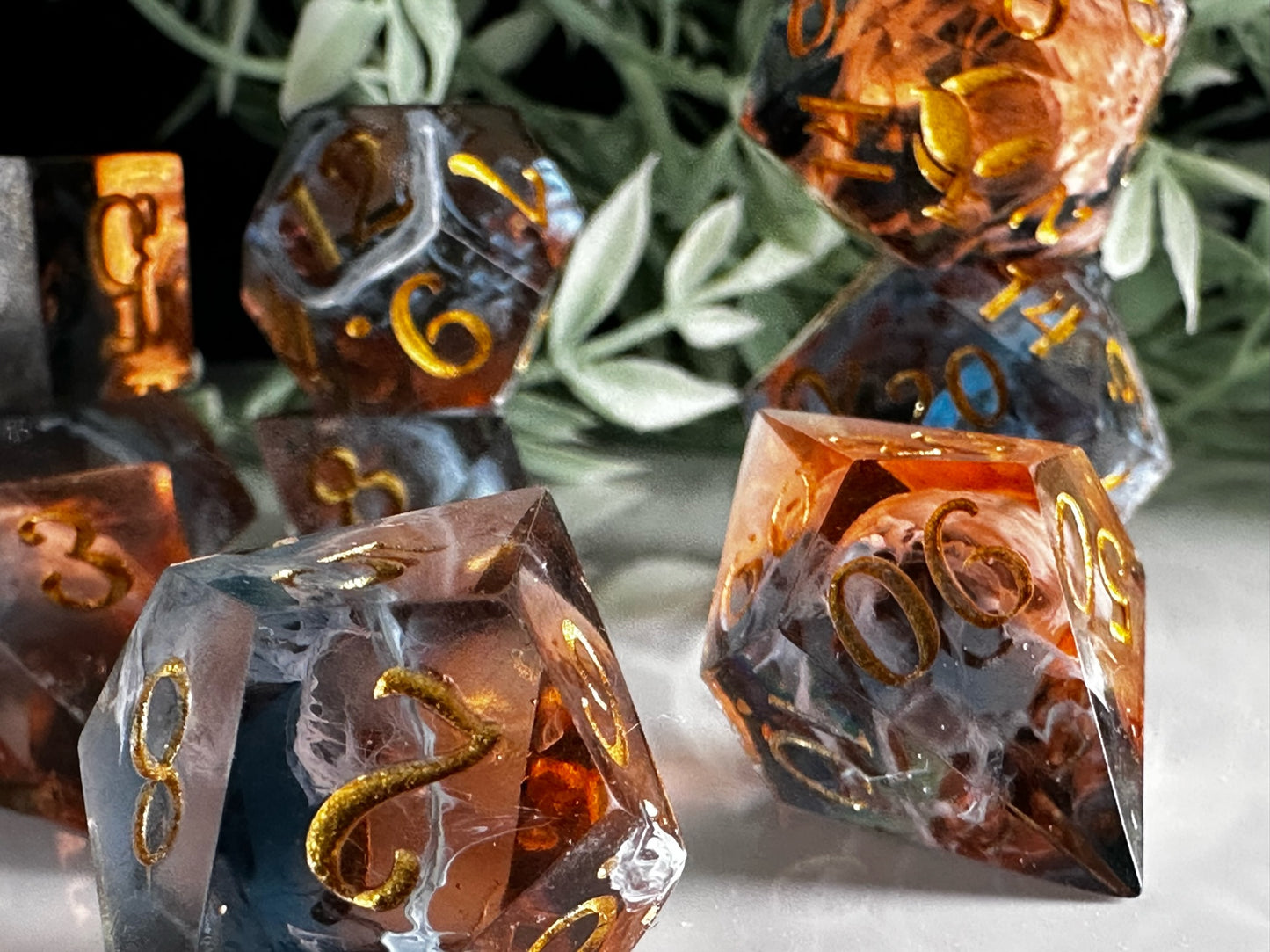 Blue and Orange-8 piece split color dice set