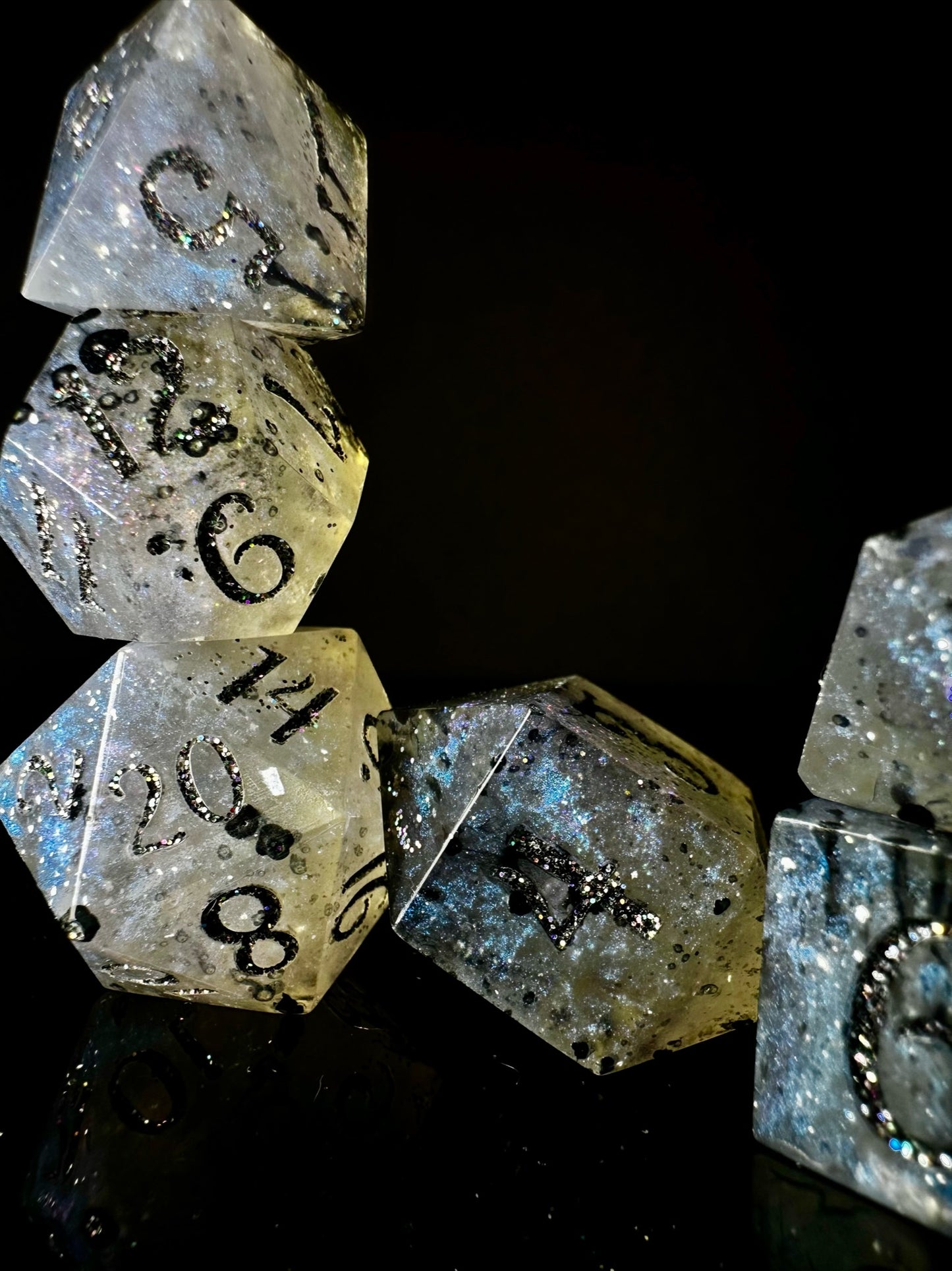 Moonstones and Magic-8 piece polyhedral dice set