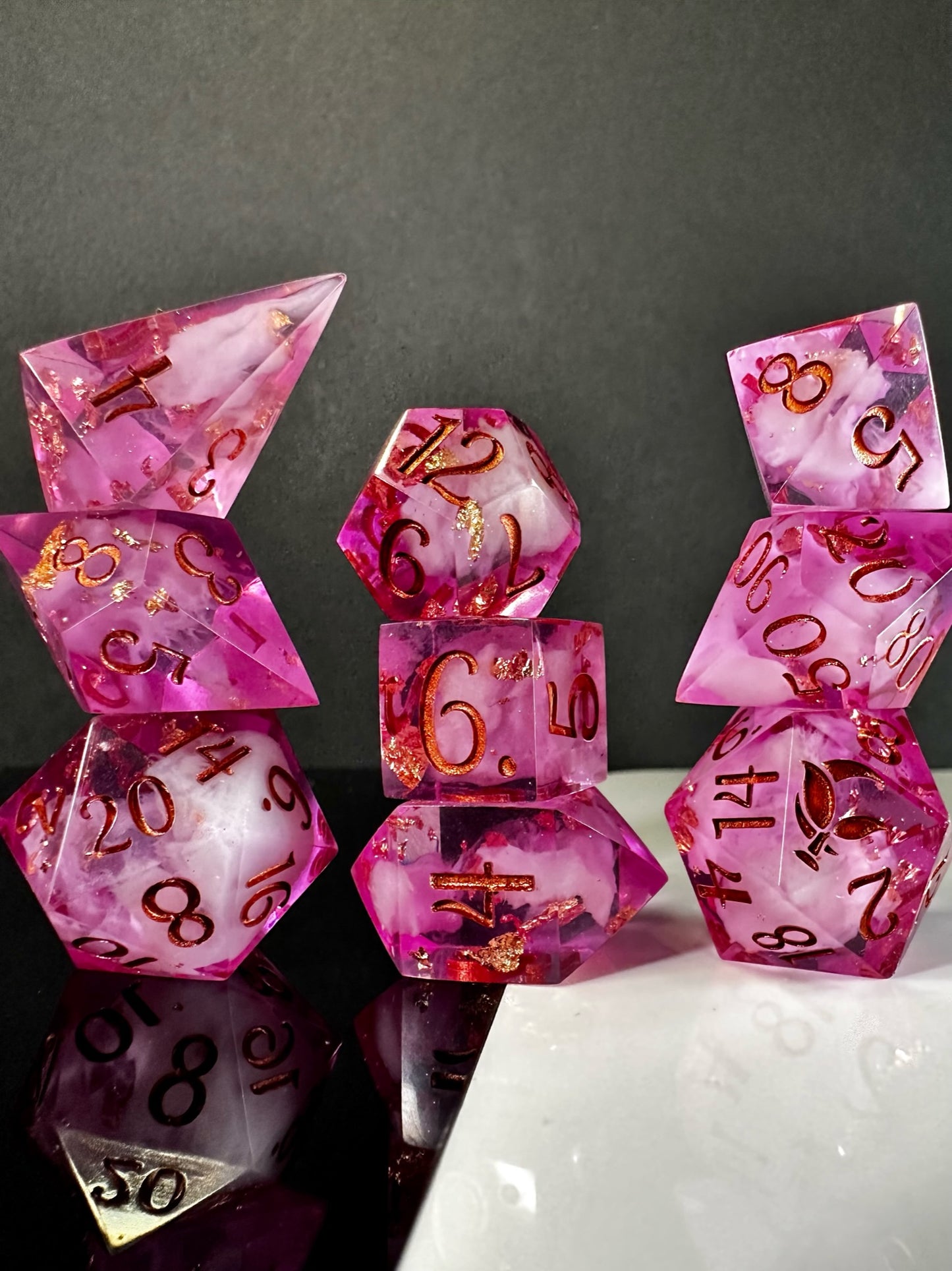 Pink Skies and Fluffy White Clouds-8 piece polyhedral dice set