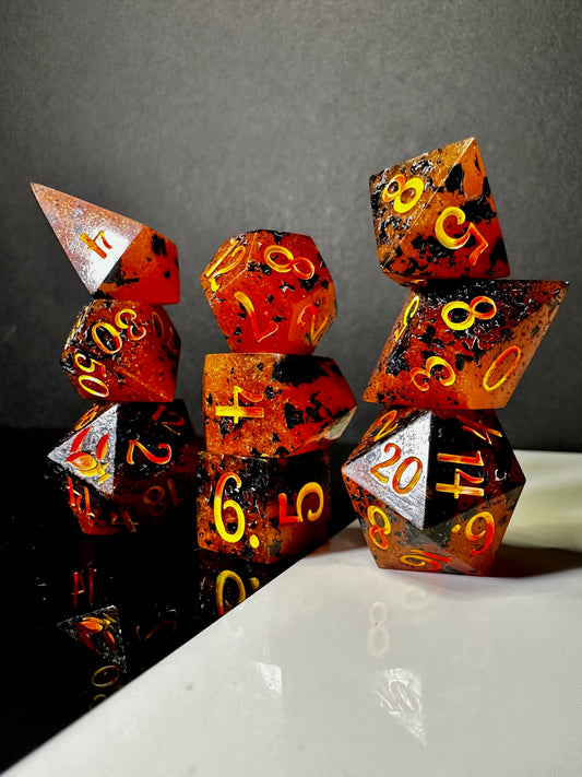 Burning Embers-8 piece polyhedral dice set