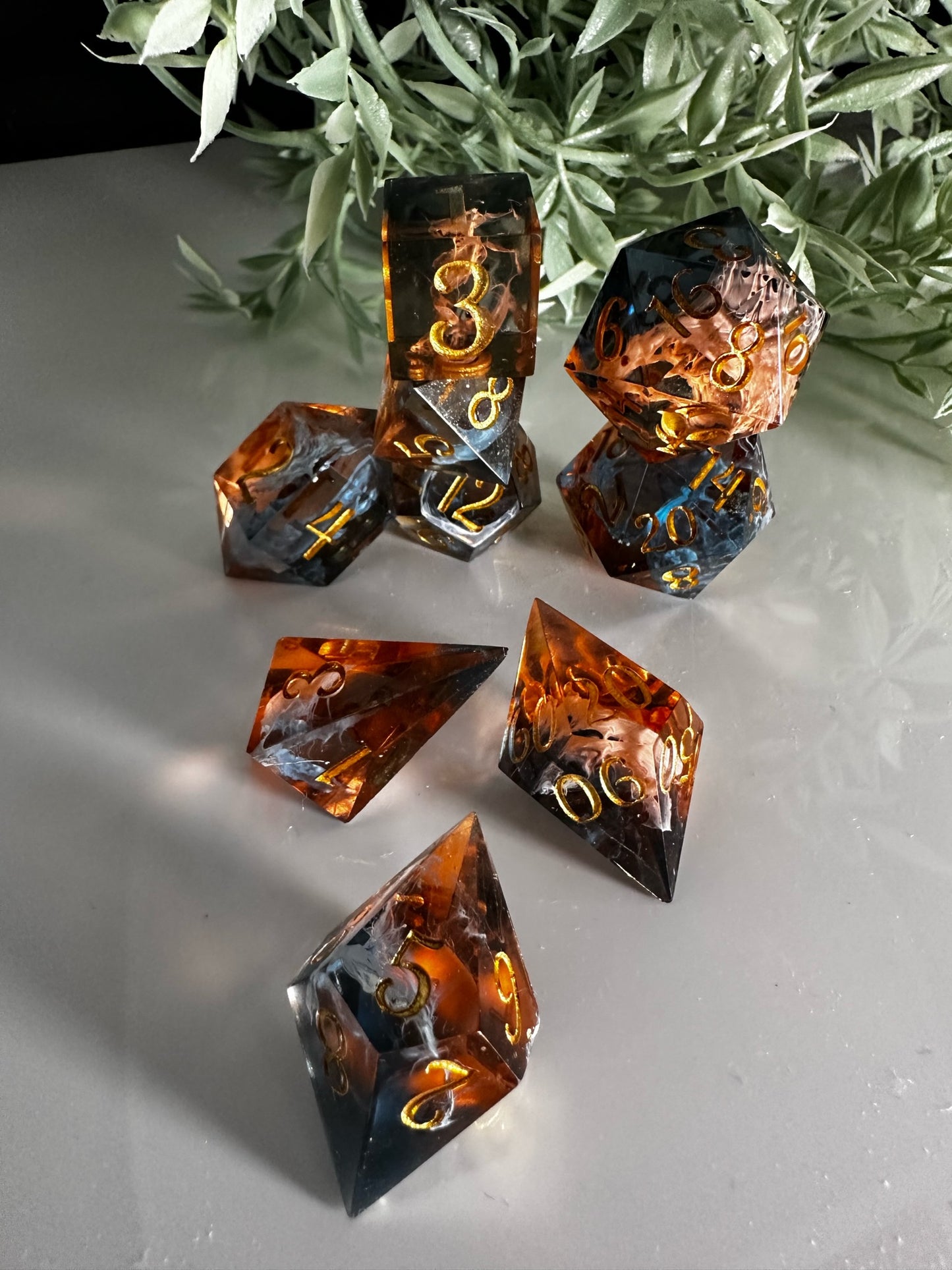 Blue and Orange-8 piece split color dice set