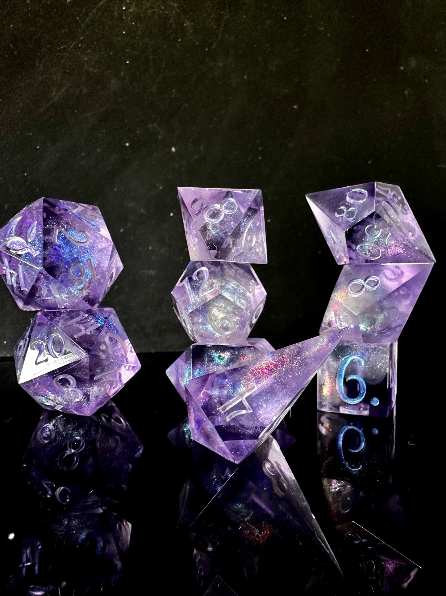 Lilac Galaxies-8 piece polyhedral dice set(Pobody’s Nerfect)