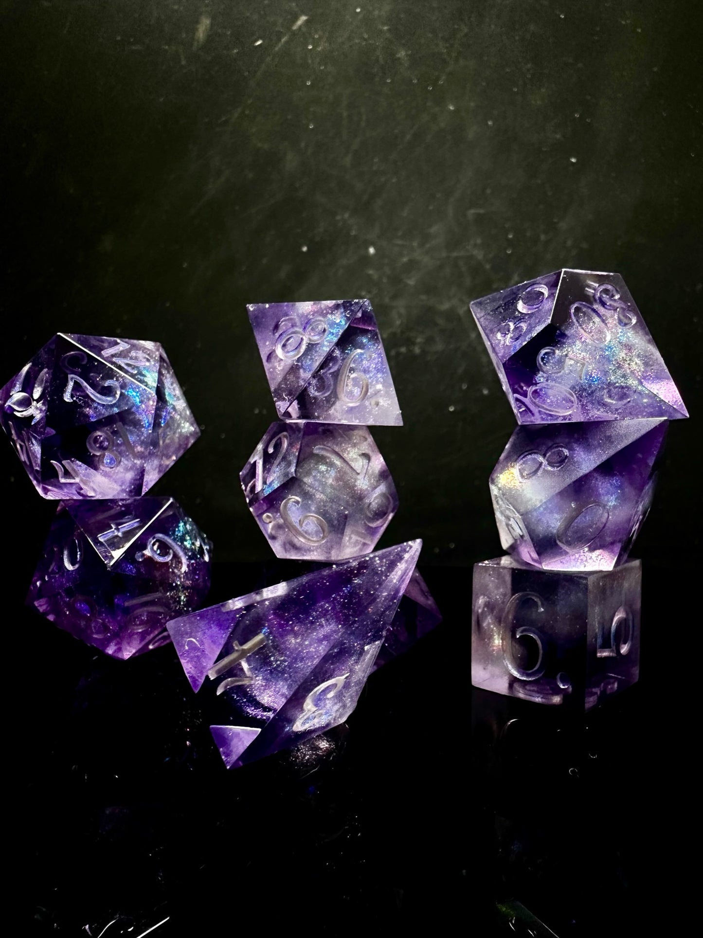 Lilac Galaxies-8 piece polyhedral dice set(Pobody’s Nerfect)