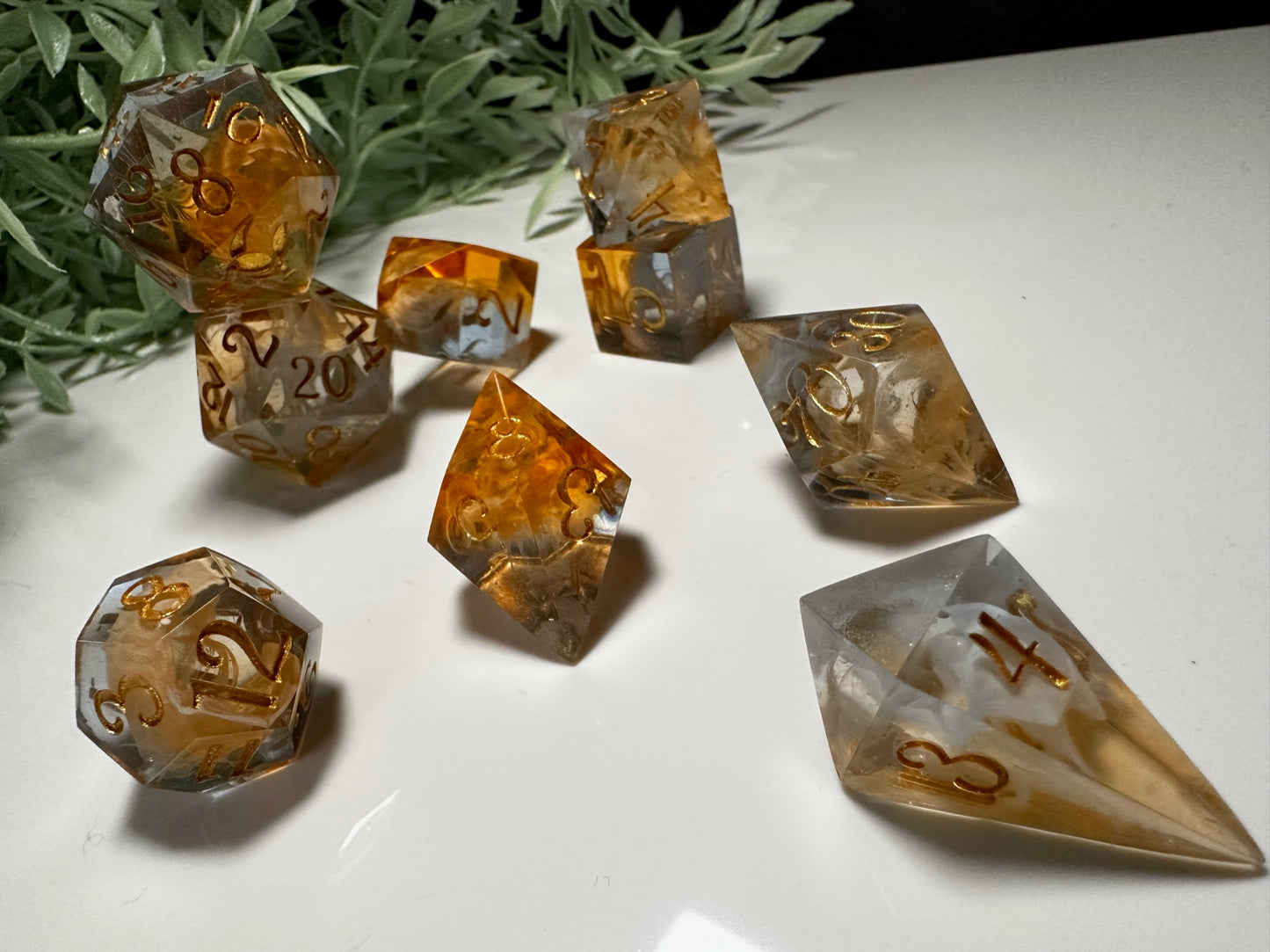 Pale Blue and Pale Orange-8 piece split color dice set