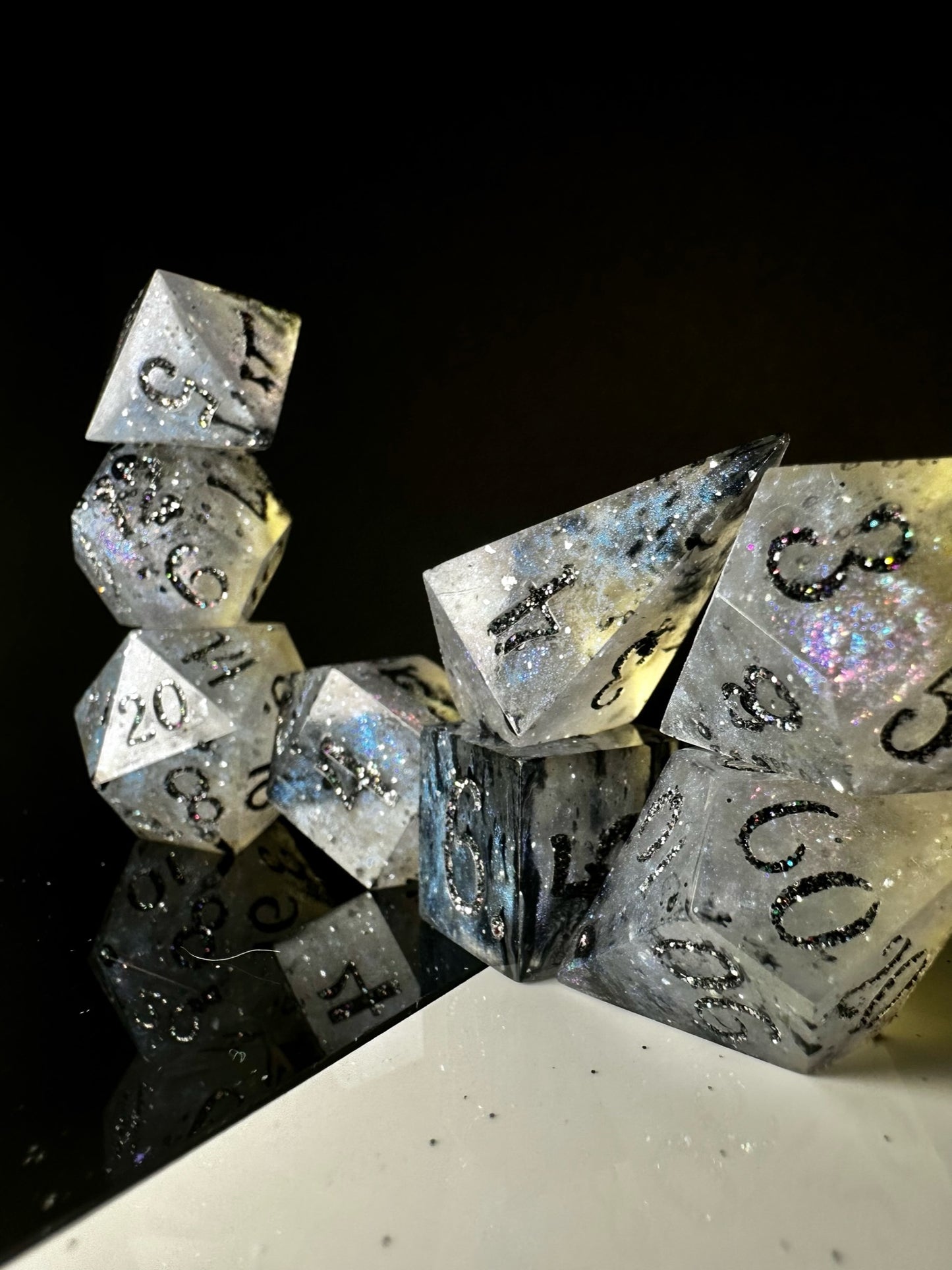 Moonstones and Magic-8 piece polyhedral dice set