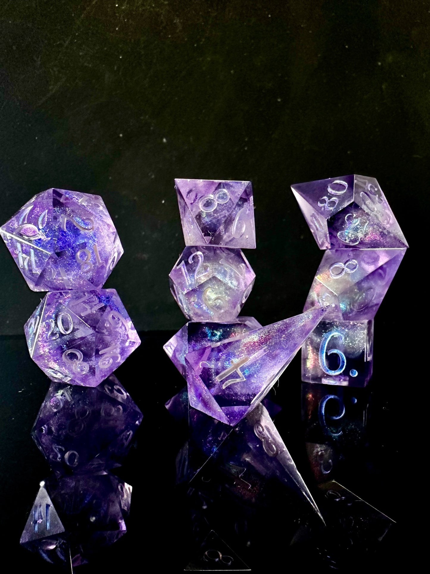 Lilac Galaxies-8 piece polyhedral dice set(Pobody’s Nerfect)