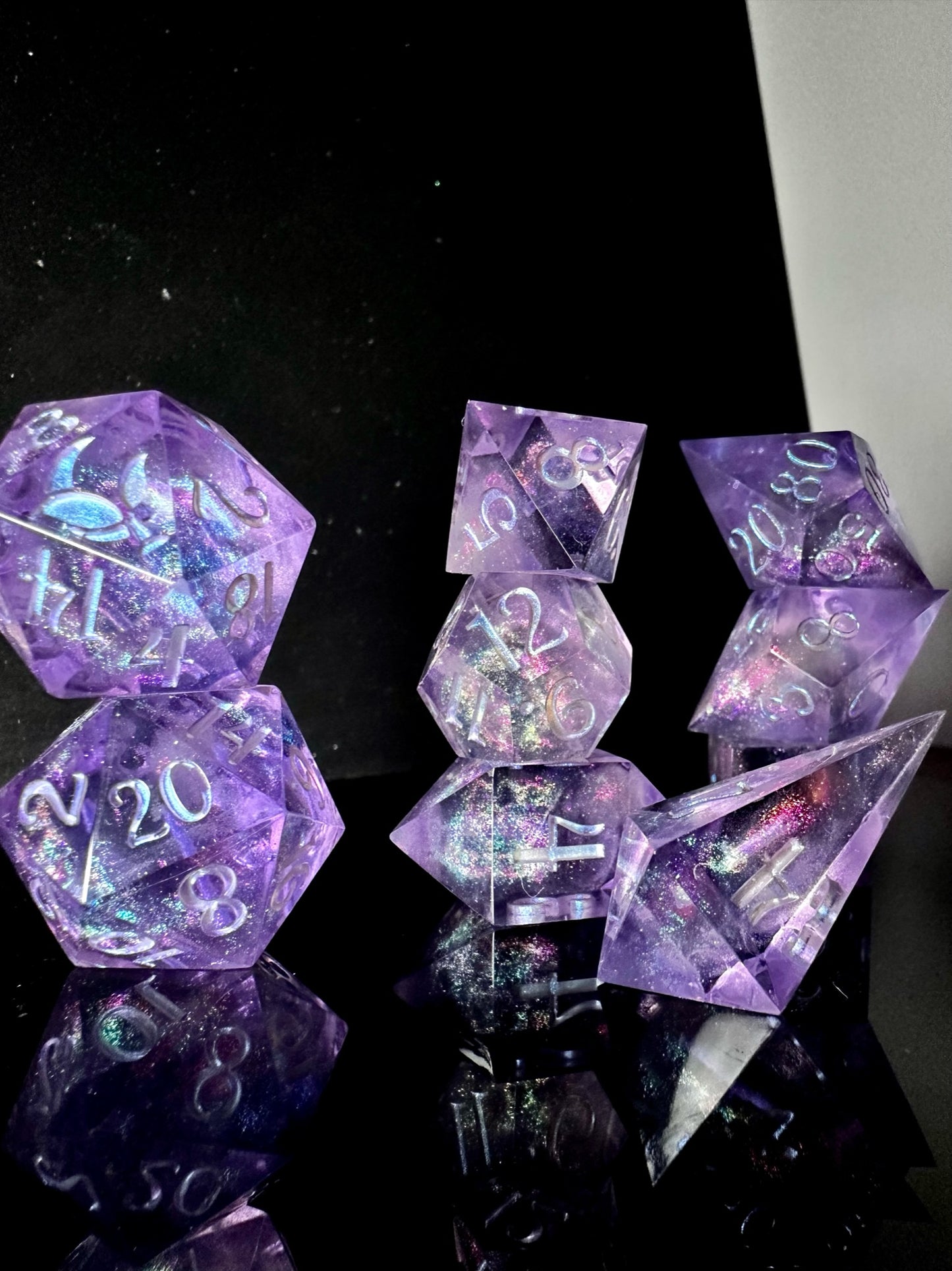 Lilac Galaxies-8 piece polyhedral dice set(Pobody’s Nerfect)