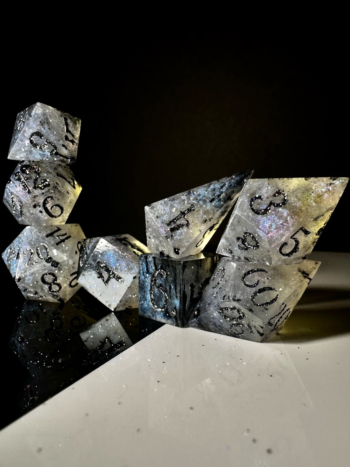 Moonstones and Magic-8 piece polyhedral dice set