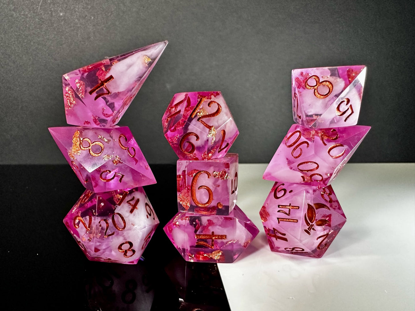 Pink Skies and Fluffy White Clouds-8 piece polyhedral dice set