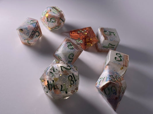 “Marjorie” 8 piece polyhedral dice set